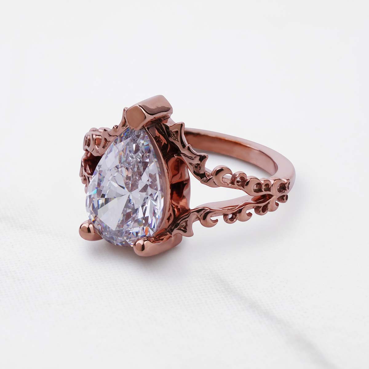 Art Nouveau Wedding Rings Solitaire 3CT Pear Cut Diamond Ring