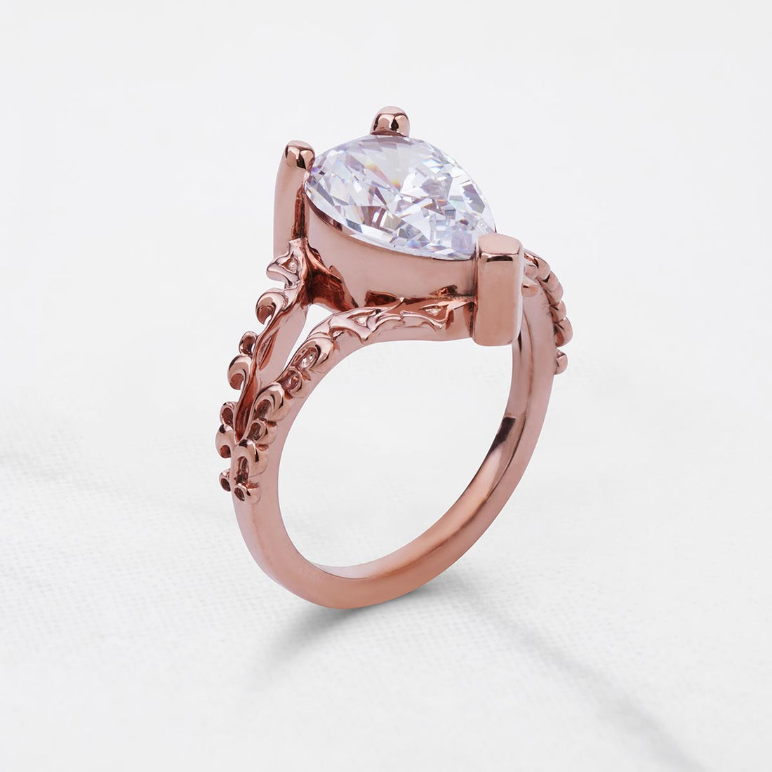 Solitaire 3CT Pear Cut Moissanite Art Nouveau Engagement Ring