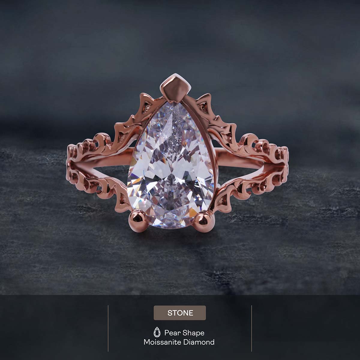 Solitaire 3CT Pear Cut Moissanite Art Nouveau Engagement Ring