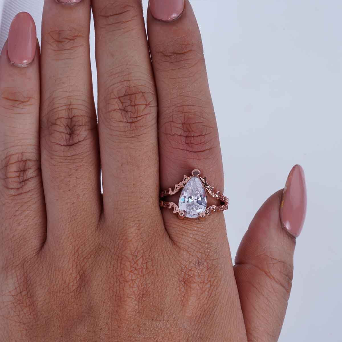 Art Nouveau Wedding Rings Solitaire 3CT Pear Cut Diamond Ring