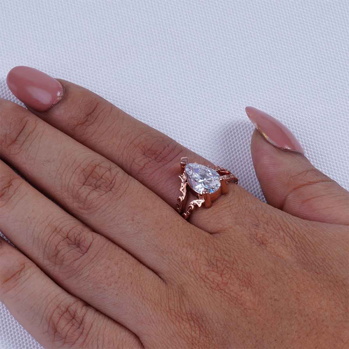 Art Nouveau Wedding Rings Solitaire 3CT Pear Cut Diamond Ring