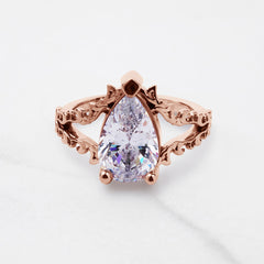 Art Nouveau Wedding Rings Solitaire 3CT Pear Cut Diamond Ring