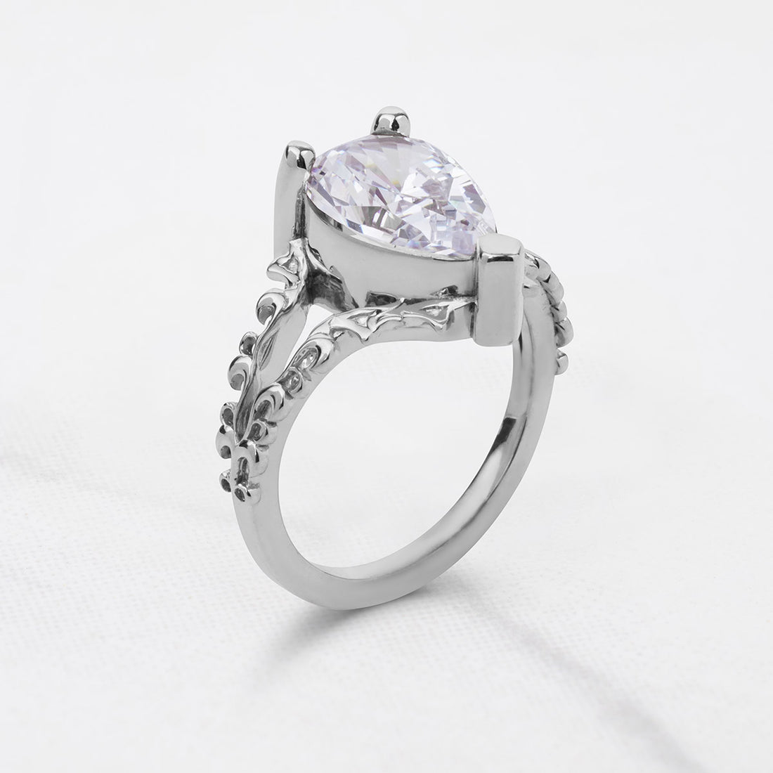 Solitaire 3CT Pear Cut Moissanite Art Nouveau Engagement Ring