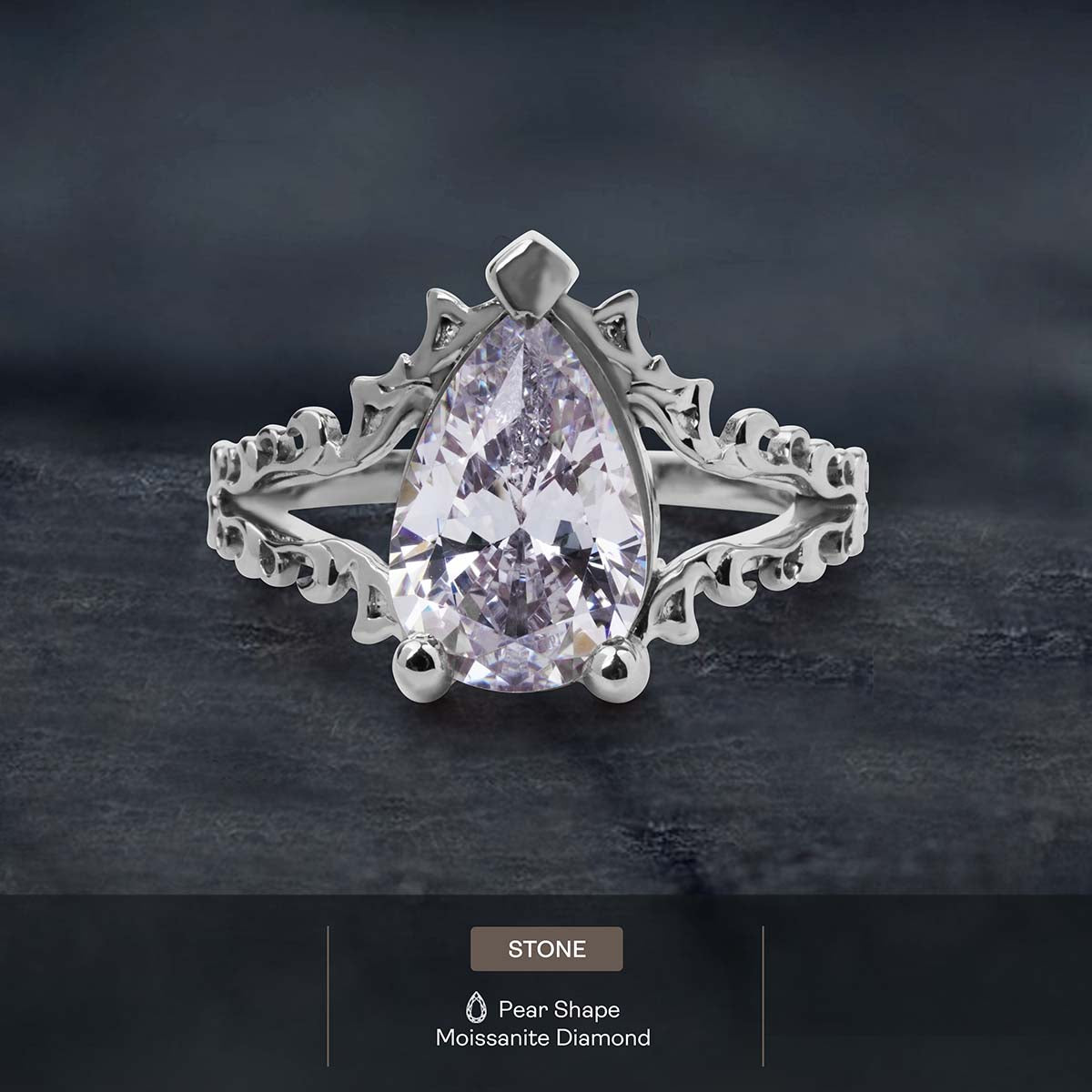 Solitaire 3CT Pear Cut Moissanite Art Nouveau Engagement Ring