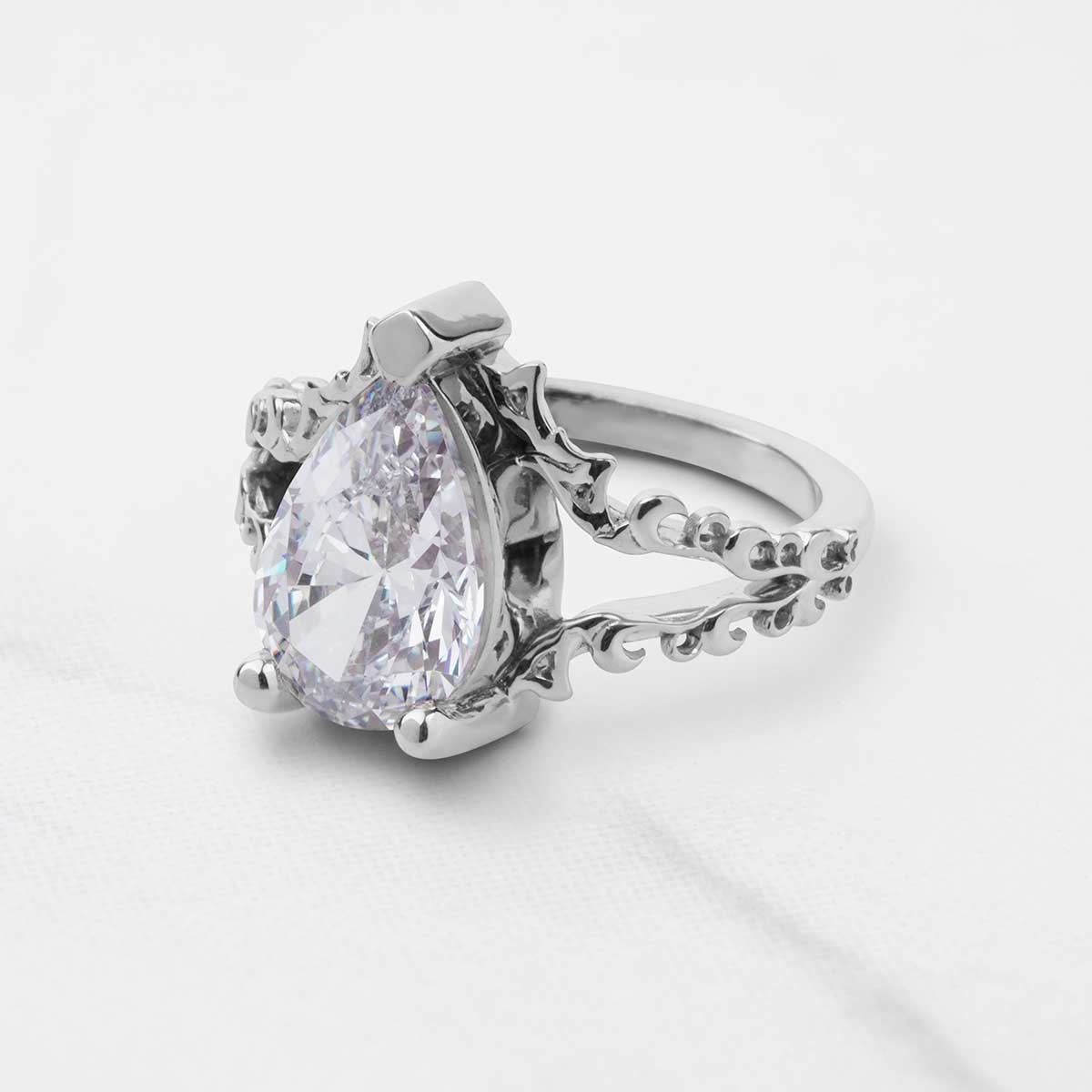 Solitaire Pear Cut Moissanite Art Nouveau Engagement Ring Teardrop Wedding Statement Split Shank Rose Gold