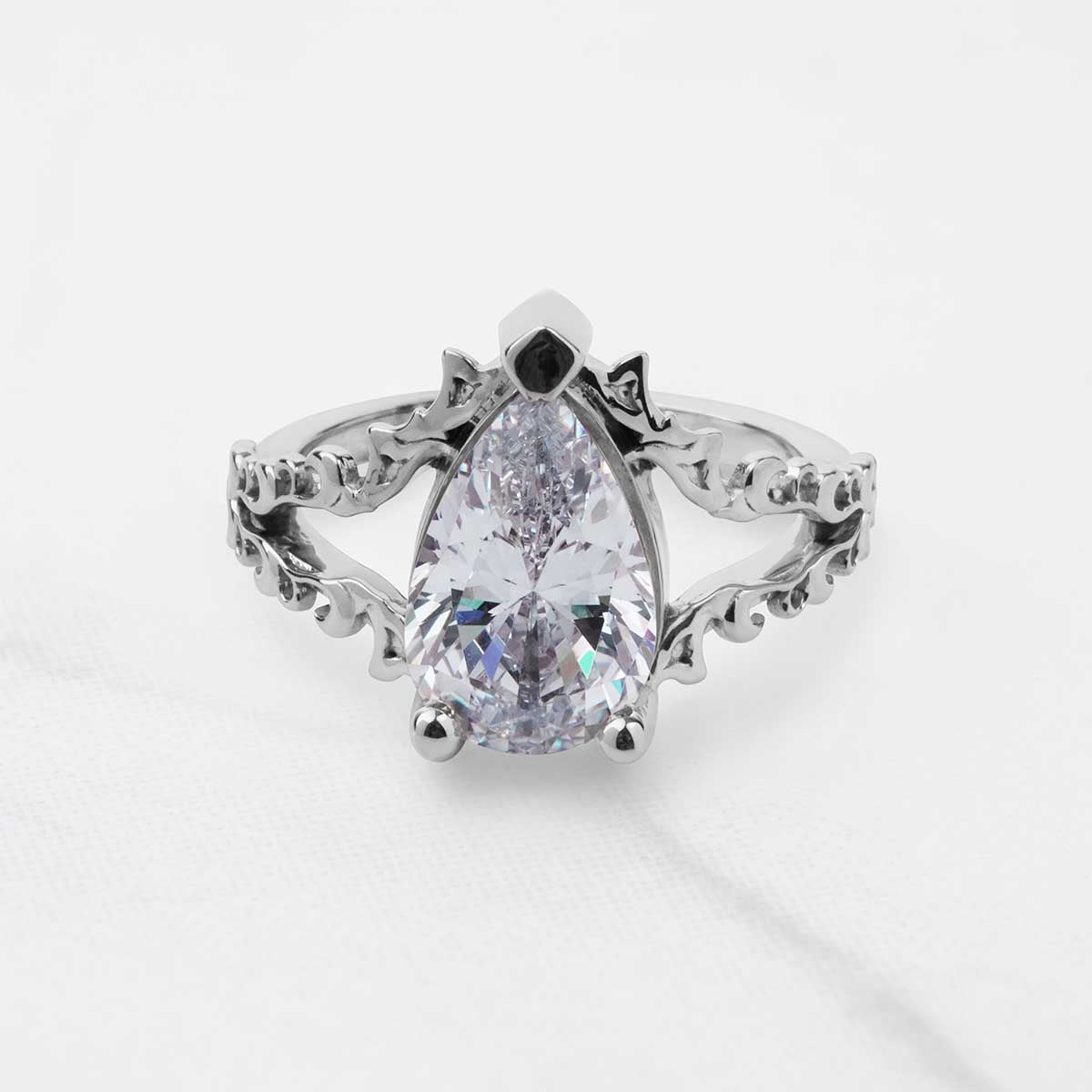 Solitaire Pear Cut Moissanite Art Nouveau Engagement Ring Teardrop Wedding Statement Split Shank Rose Gold