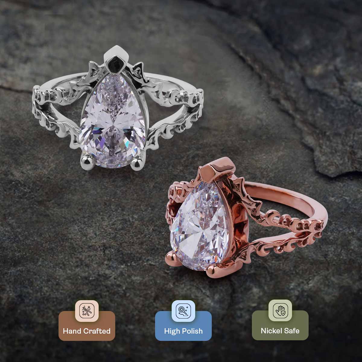 Solitaire 3CT Pear Cut Moissanite Art Nouveau Engagement Ring