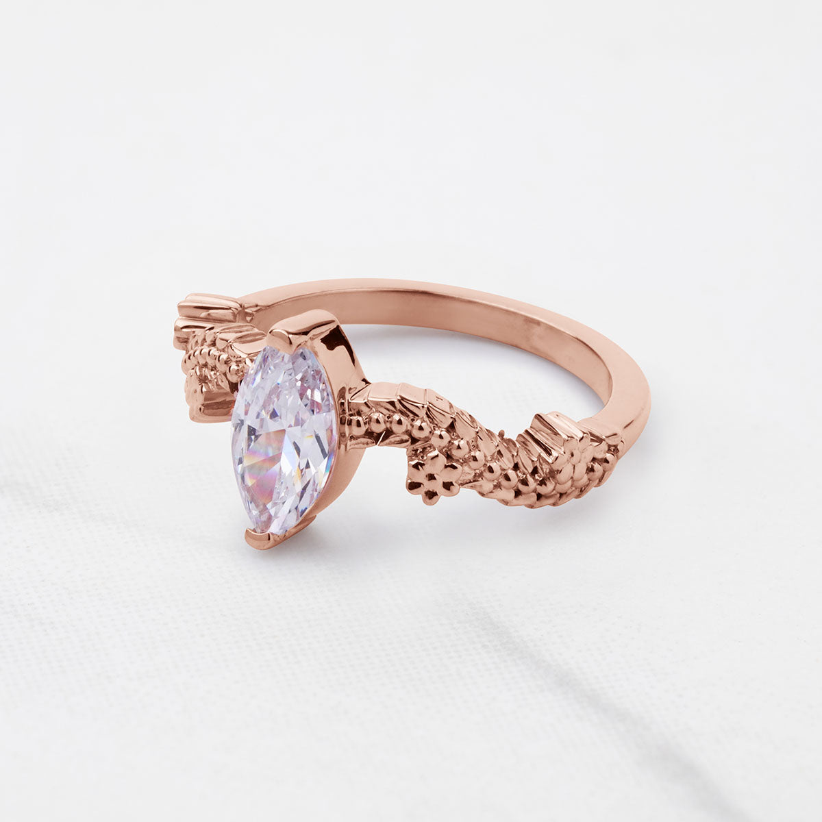 Marquise Cut Solitaire Moissanite Diamond Leaf Vine Art Nouveau Promise Engagement Ring Silver Rose Gold