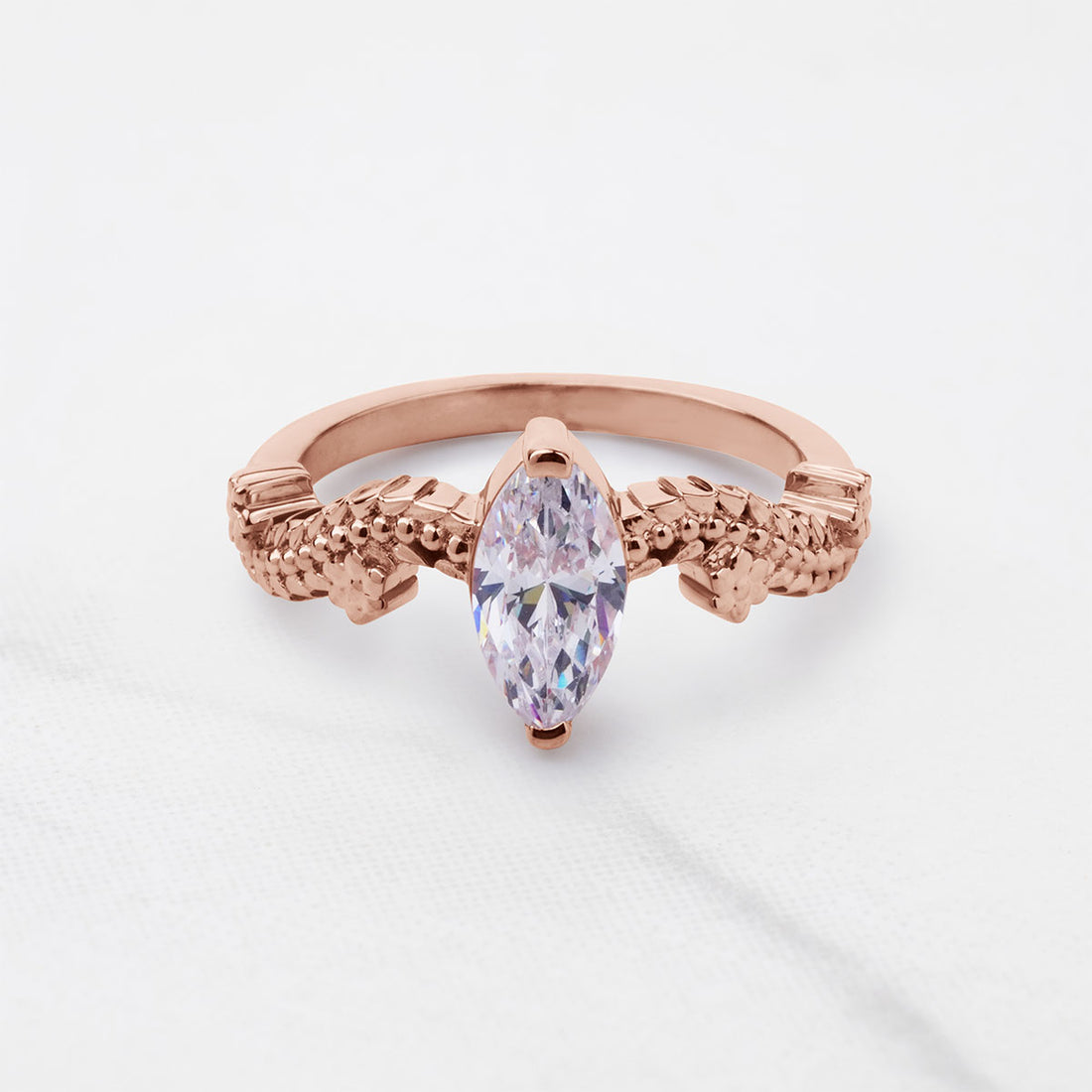 Marquise Cut Solitaire Moissanite Diamond Leaf Vine Art Nouveau Promise Engagement Ring Silver Rose Gold