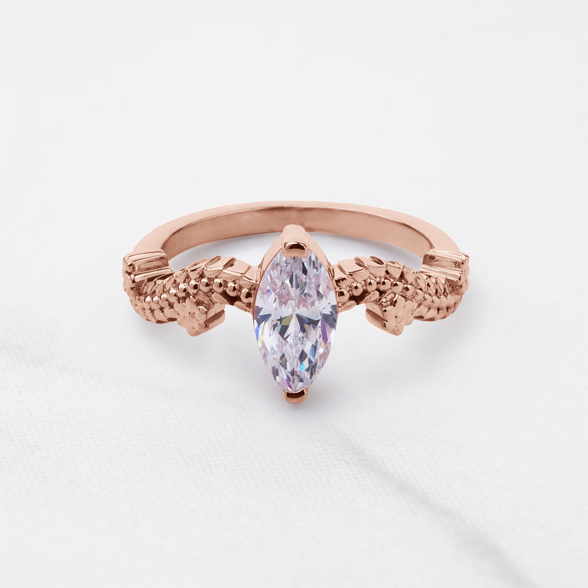 Marquise Cut Solitaire Moissanite Diamond Leaf Vine Art Nouveau Promise Engagement Ring Silver Rose Gold