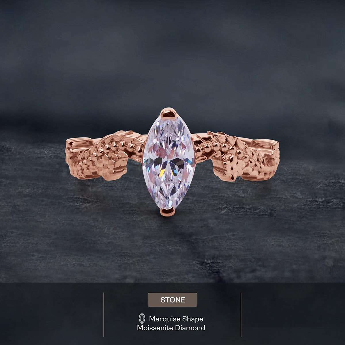 Marquise Cut Solitaire Moissanite Diamond Leaf Vine Art Nouveau Promise Engagement Ring Silver Rose Gold