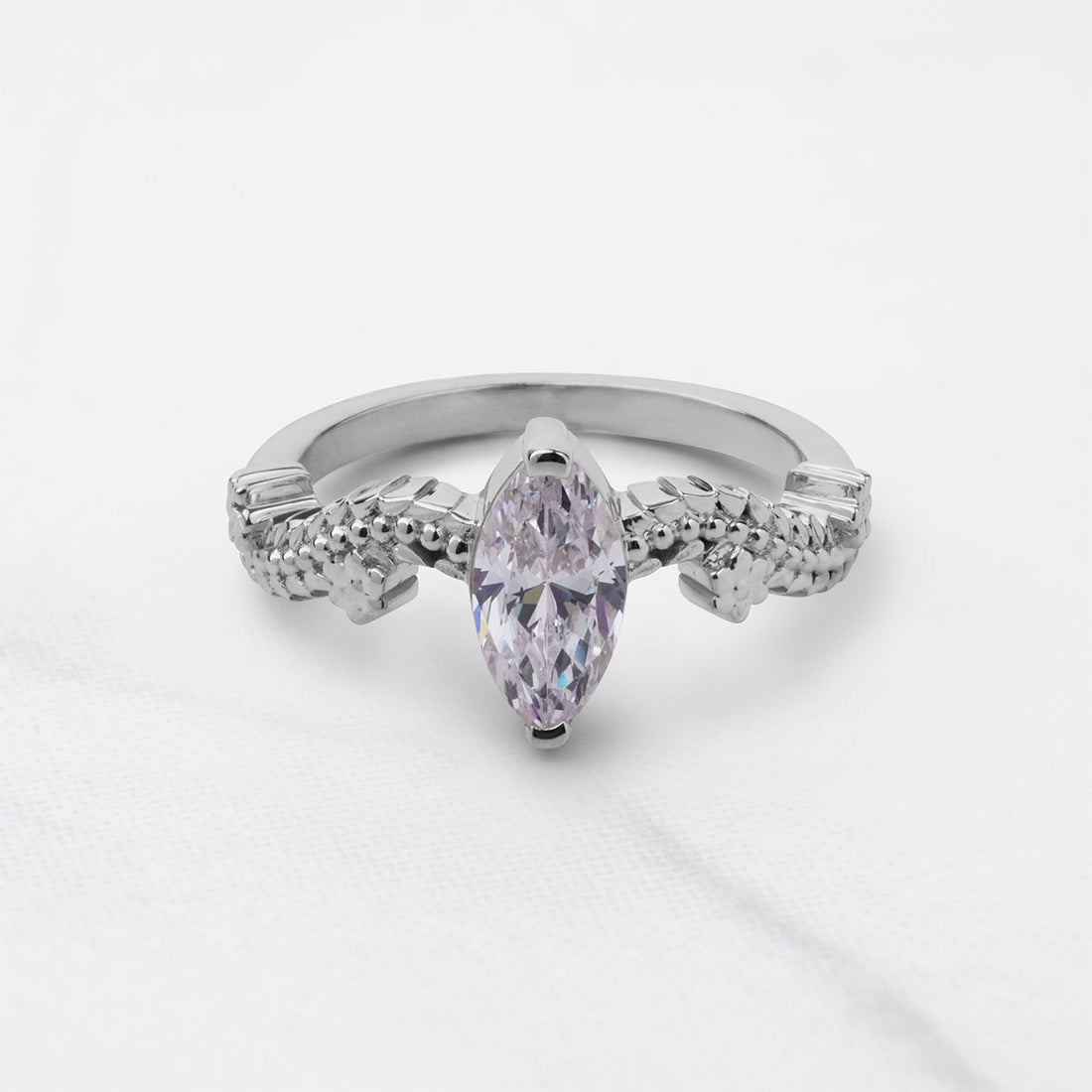 Nature Inspired Promise Ring Marquise Cut Solitaire CZ Diamond