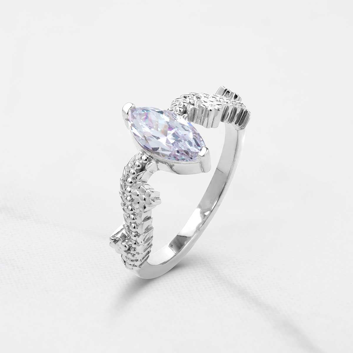 Marquise Cut Solitaire Moissanite Diamond Leaf Vine Art Nouveau Promise Engagement Ring Silver Rose Gold