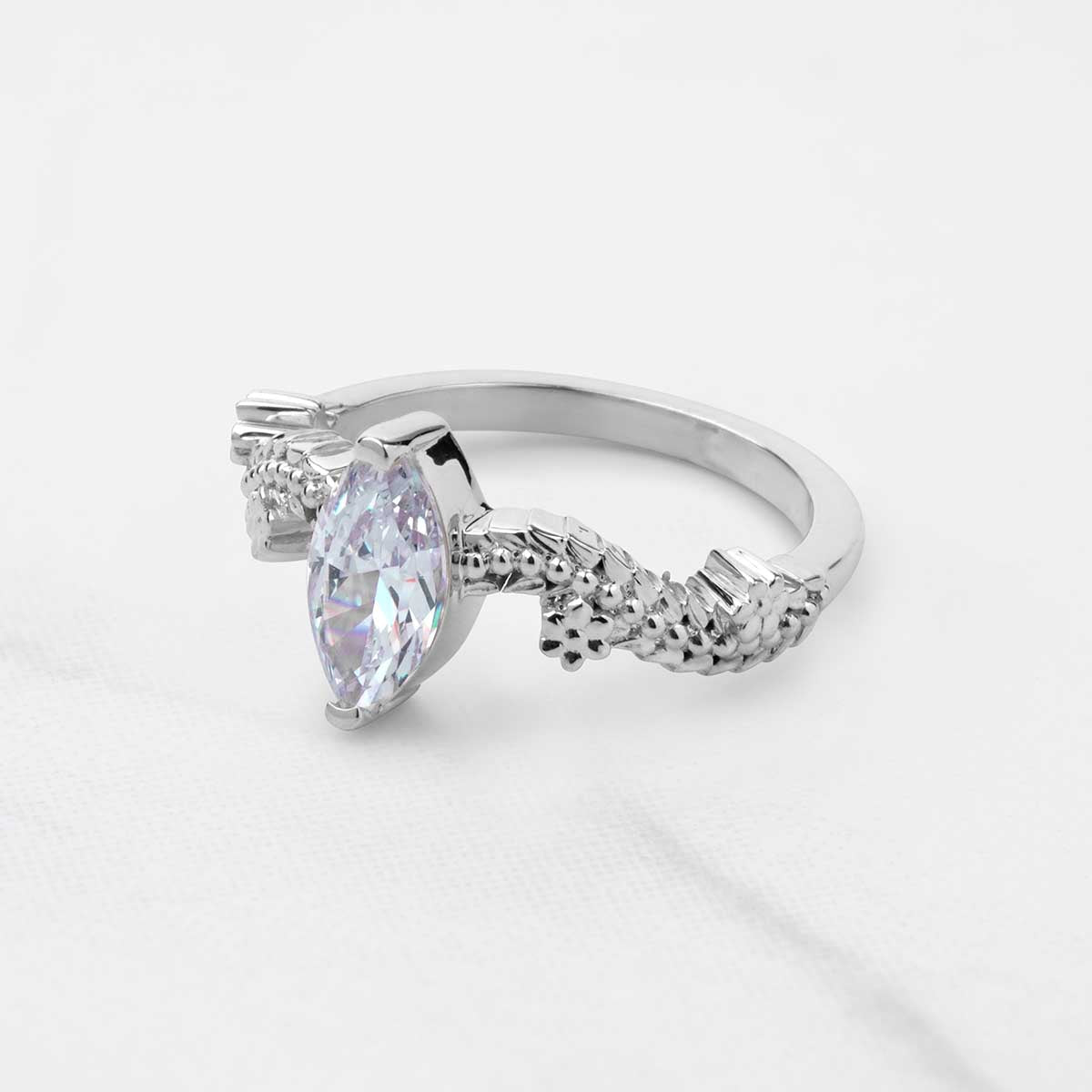 Marquise Cut Solitaire Moissanite Diamond Leaf Vine Art Nouveau Promise Engagement Ring Silver Rose Gold