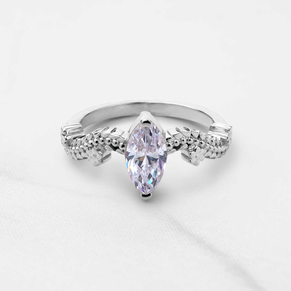 Marquise Cut Solitaire Moissanite Diamond Leaf Vine Art Nouveau Promise Engagement Ring Silver Rose Gold