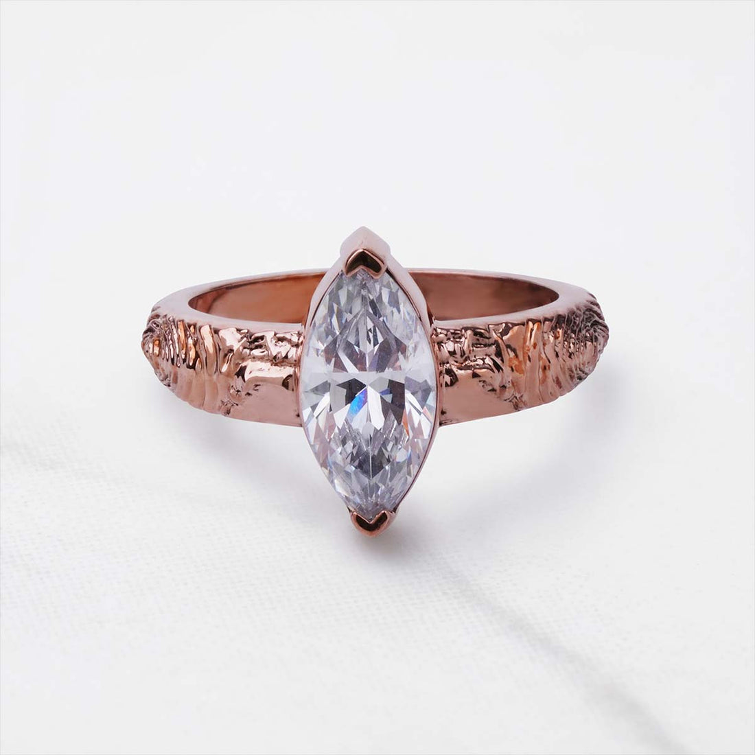 Rustic Textured Ring Solitaire Marquise Moissanite Engagement Ring