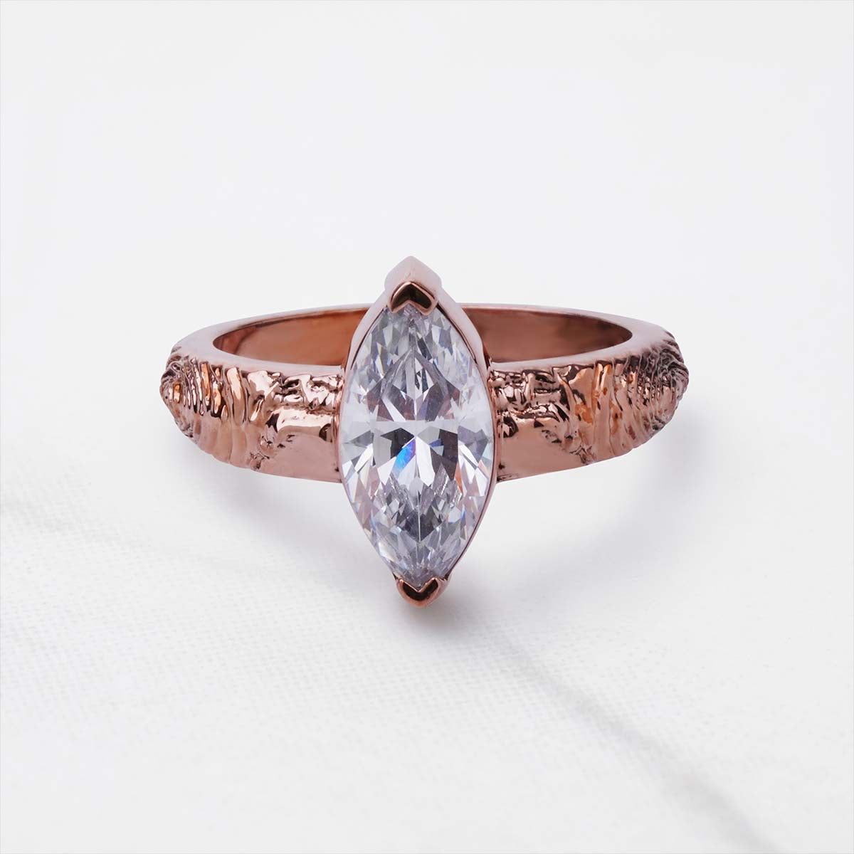 Textured Wedding Ring Marquise Cut CZ Diamond Rustic Engagement Ring