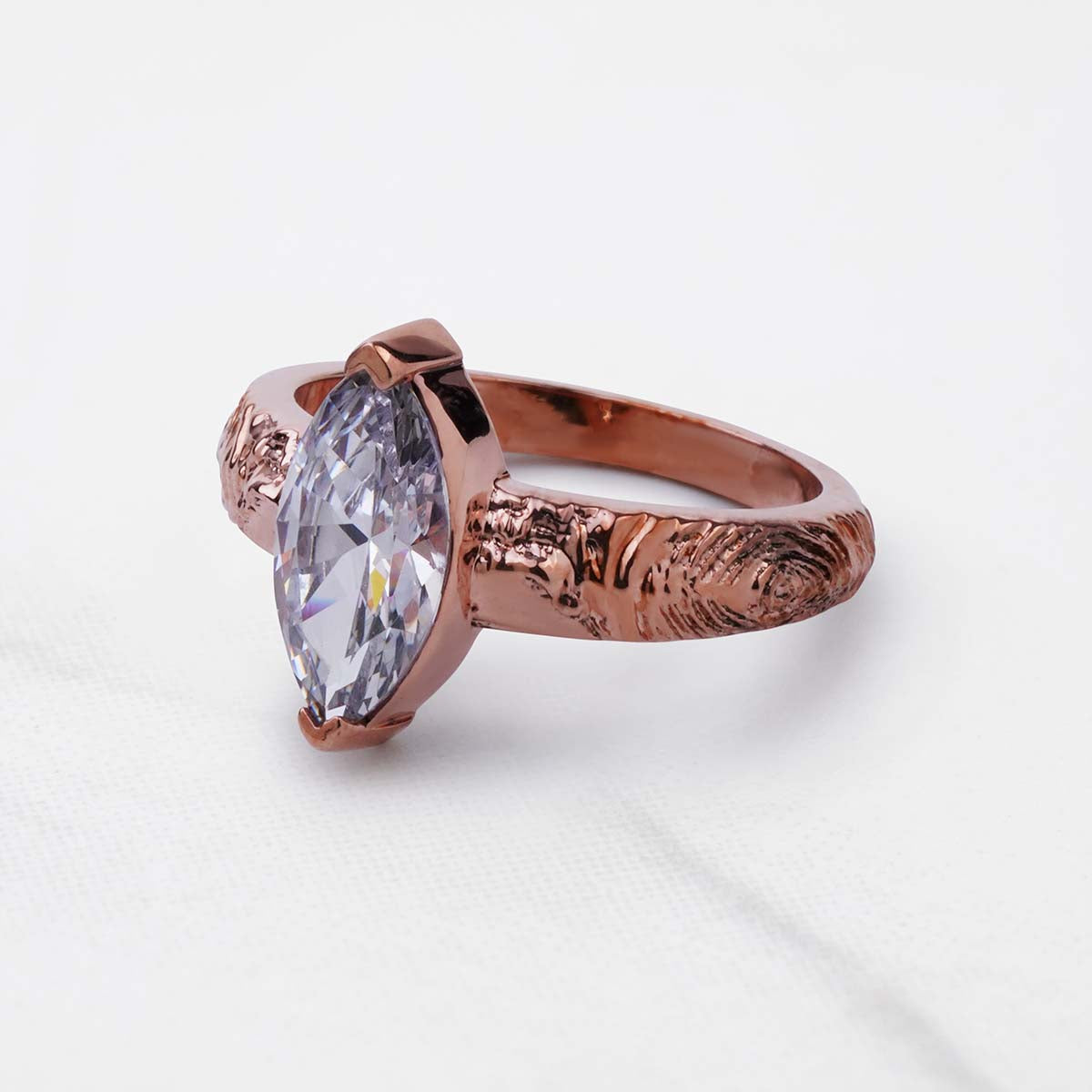 Rustic Textured Ring Solitaire Marquise Moissanite Engagement Ring