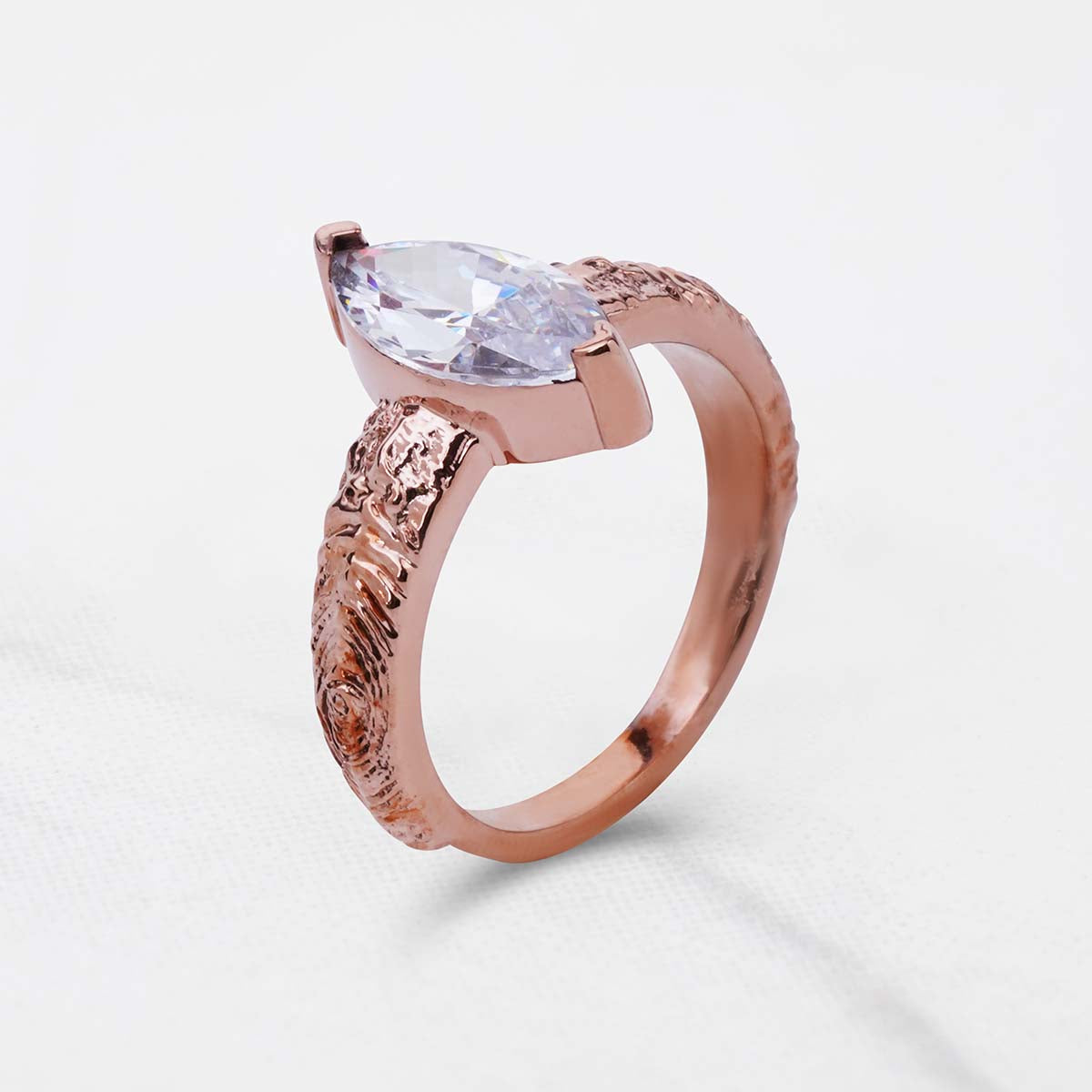 Textured Wedding Ring Marquise Cut CZ Diamond Rustic Engagement Ring
