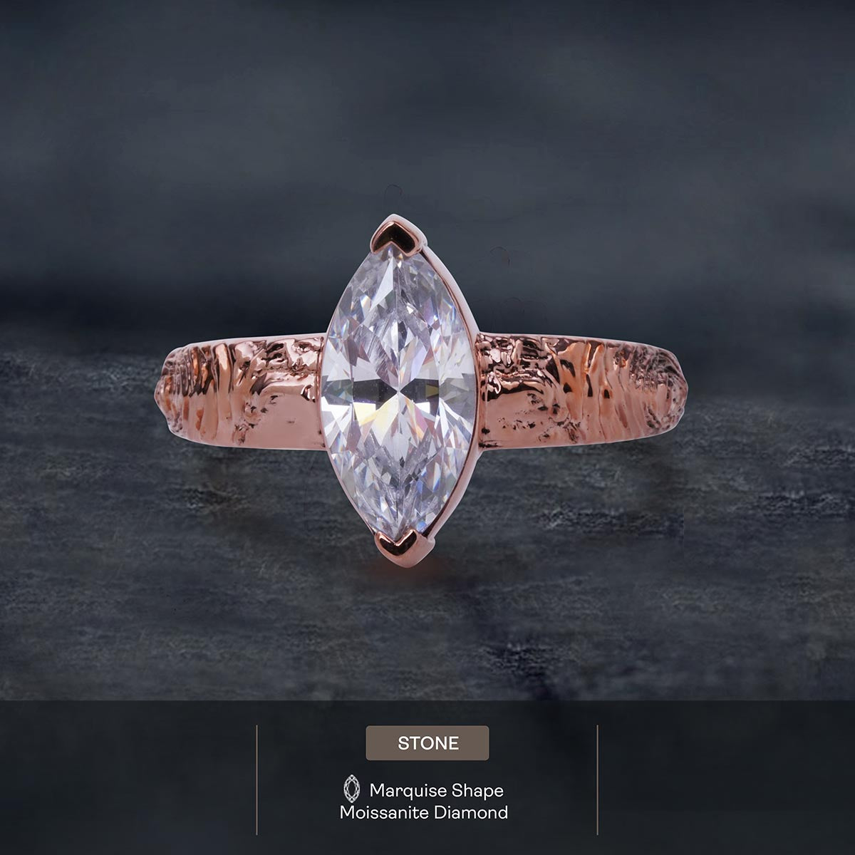 Textured Wedding Ring Marquise Cut CZ Diamond Rustic Engagement Ring