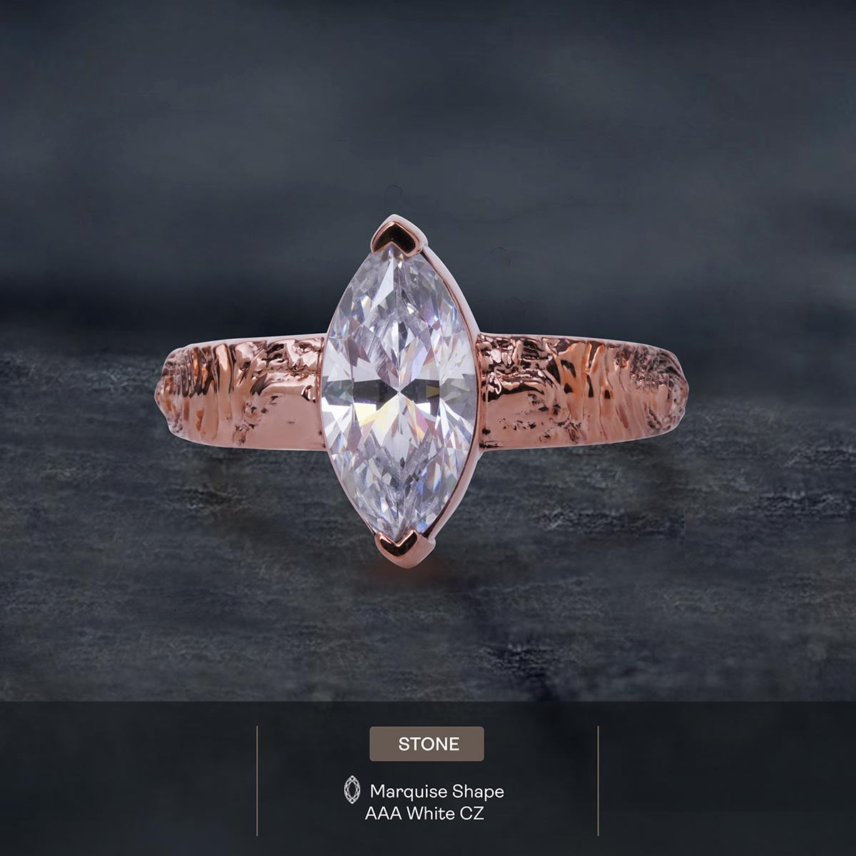 Textured Wedding Ring Marquise Cut CZ Diamond Rustic Engagement Ring