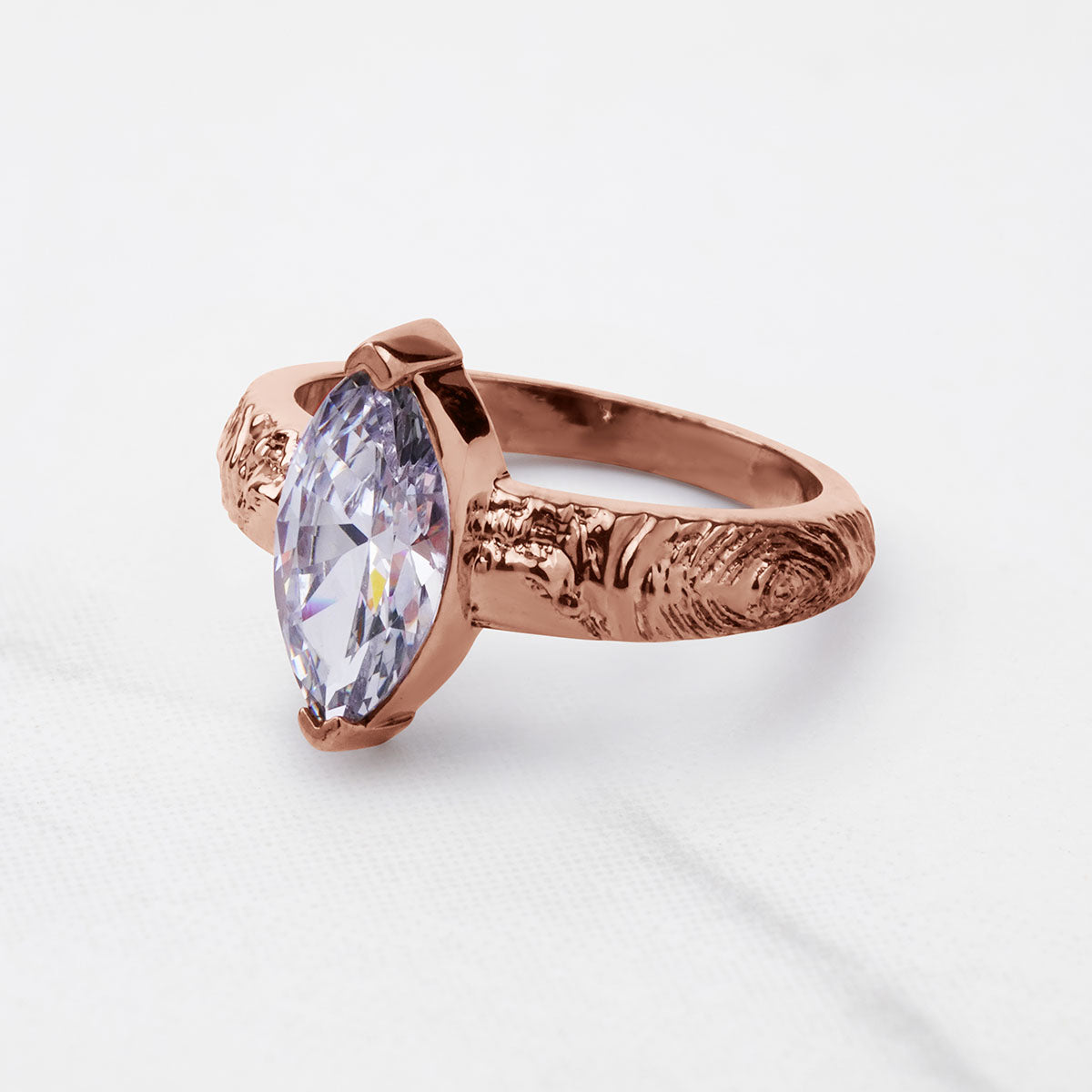 Rustic Textured Solitaire Marquise Cut Moissanite Diamond Engagement Wedding Statement Ring White Rose Gold