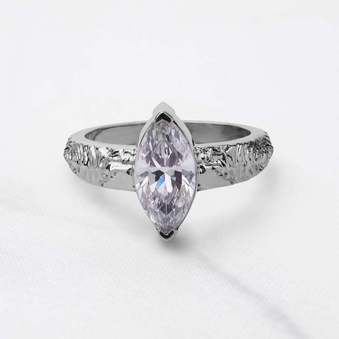 Rustic Textured Ring Solitaire Marquise Moissanite Engagement Ring