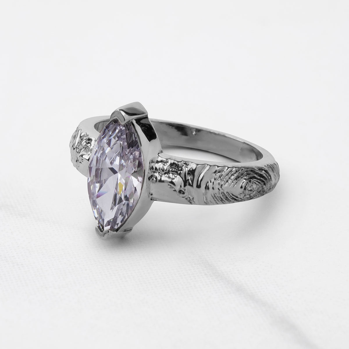 Rustic Textured Ring Solitaire Marquise Moissanite Engagement Ring