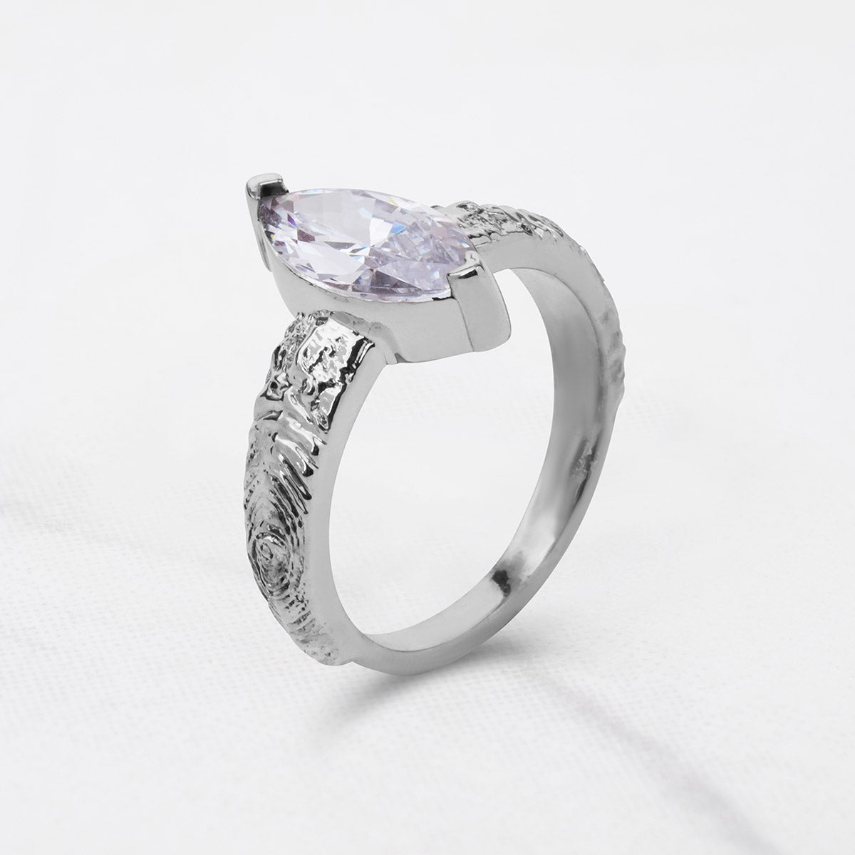 Rustic Textured Ring Solitaire Marquise Moissanite Engagement Ring