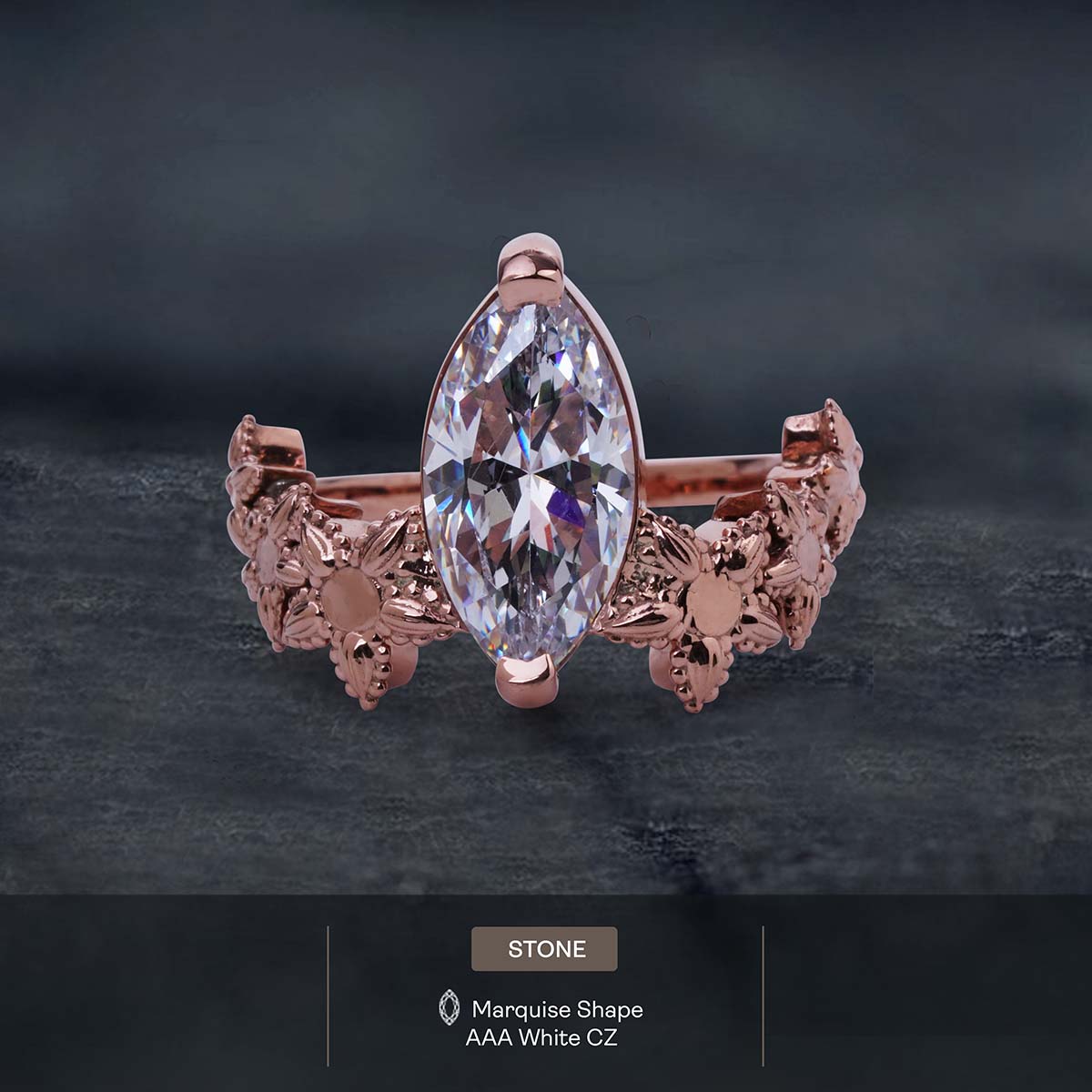 Art Deco Statement Ring Marquise Cut 3CT Solitaire CZ Diamond