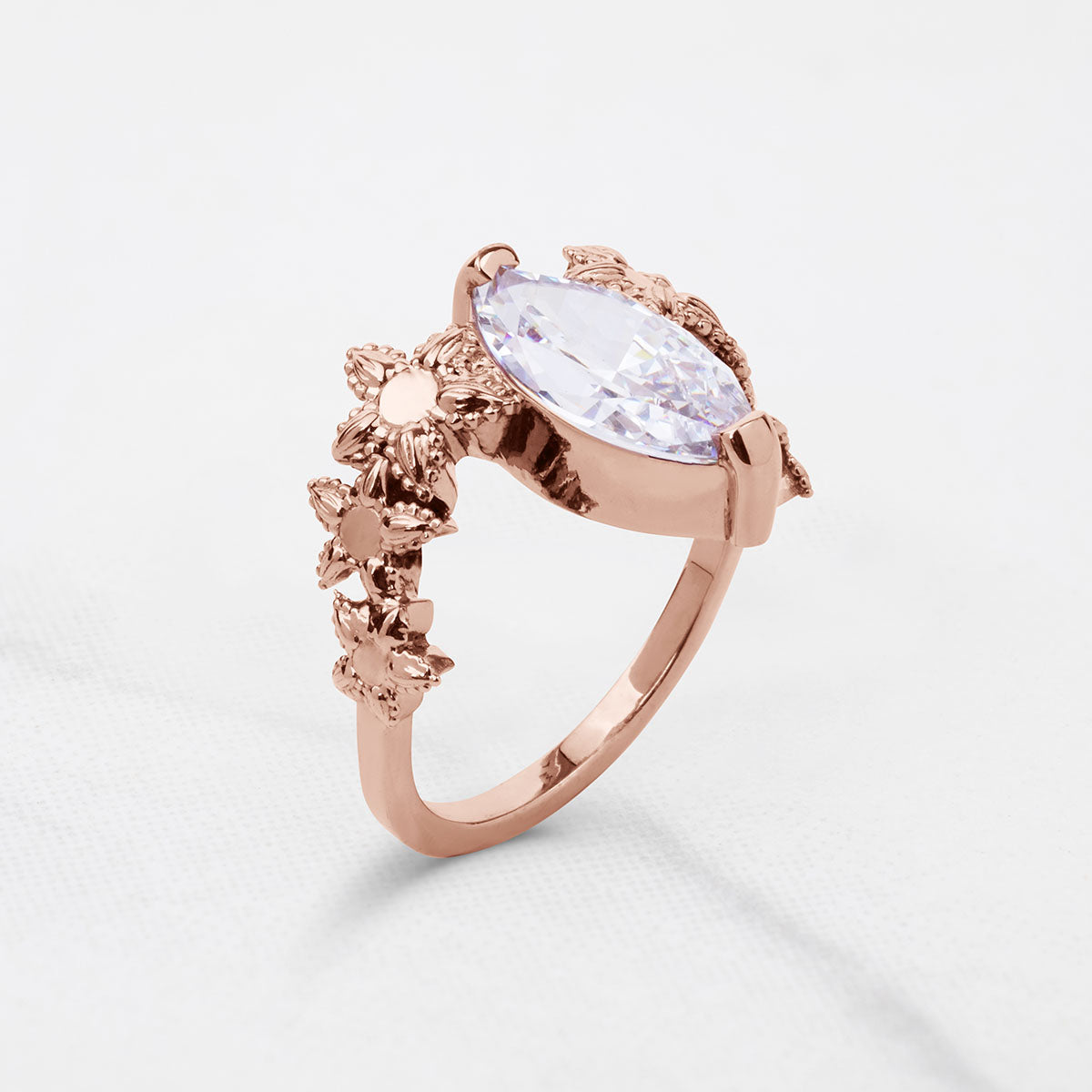 Marquise Cut Solitaire Moissanite Diamond Art Deco Engagement Statement Ring Silver Rose Gold