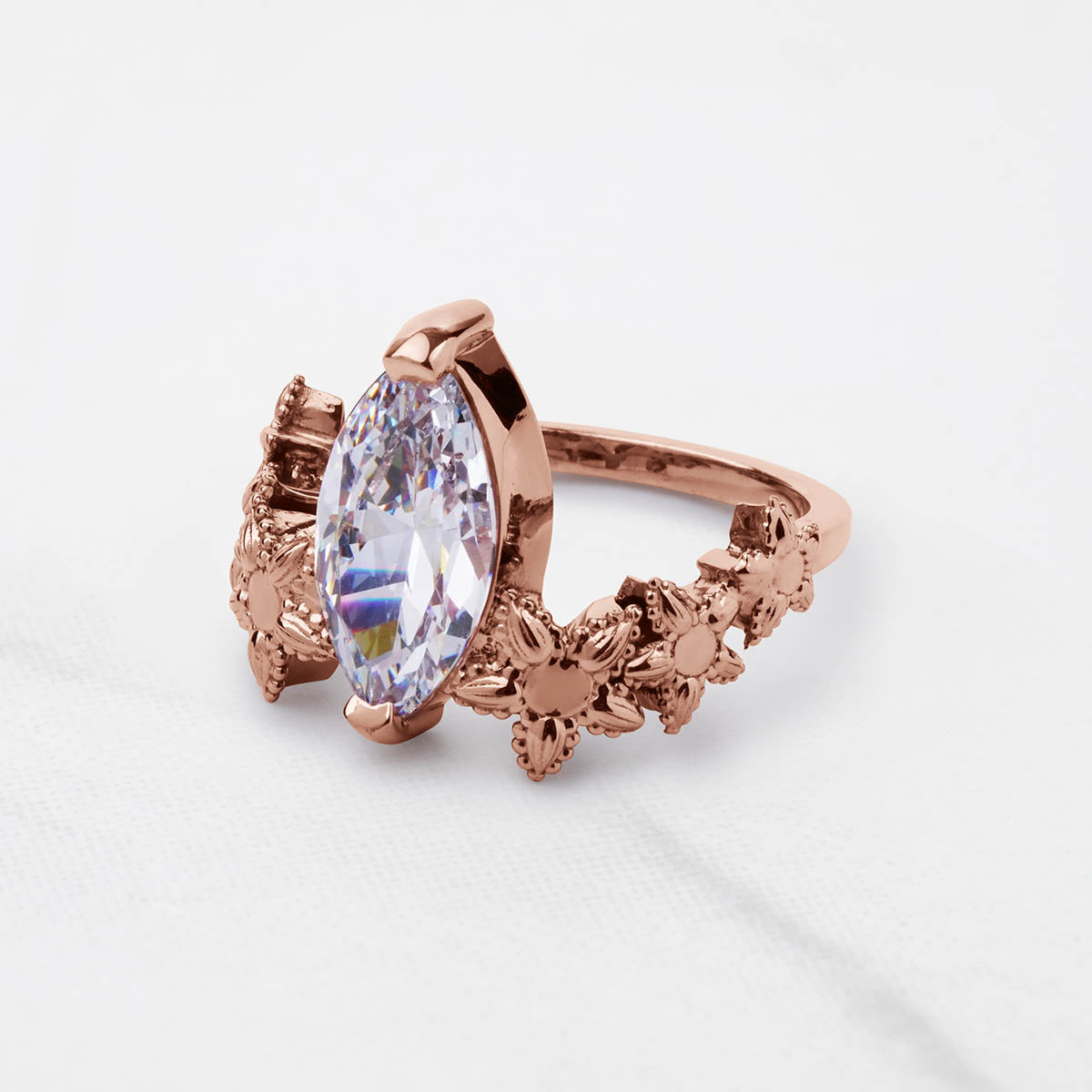 Marquise Cut Solitaire Moissanite Diamond Art Deco Engagement Statement Ring Silver Rose Gold