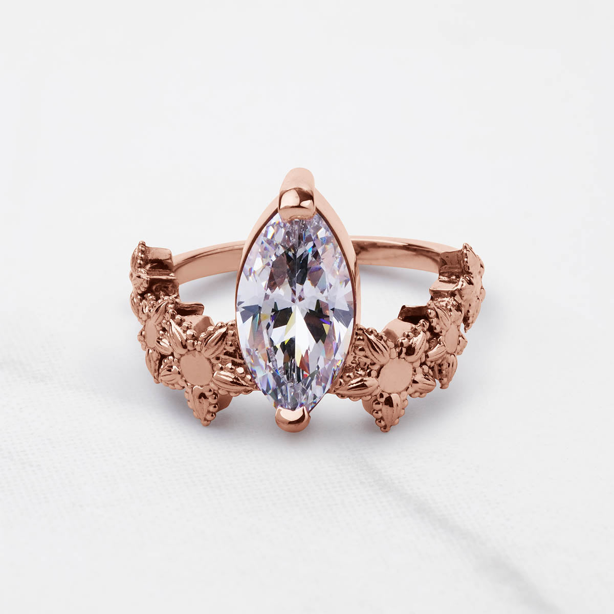 Marquise Cut Solitaire Moissanite Diamond Art Deco Engagement Statement Ring Silver Rose Gold