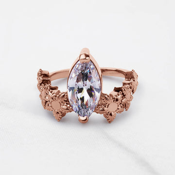 Marquise Cut Solitaire Moissanite Diamond Art Deco Engagement Statement Ring Silver Rose Gold