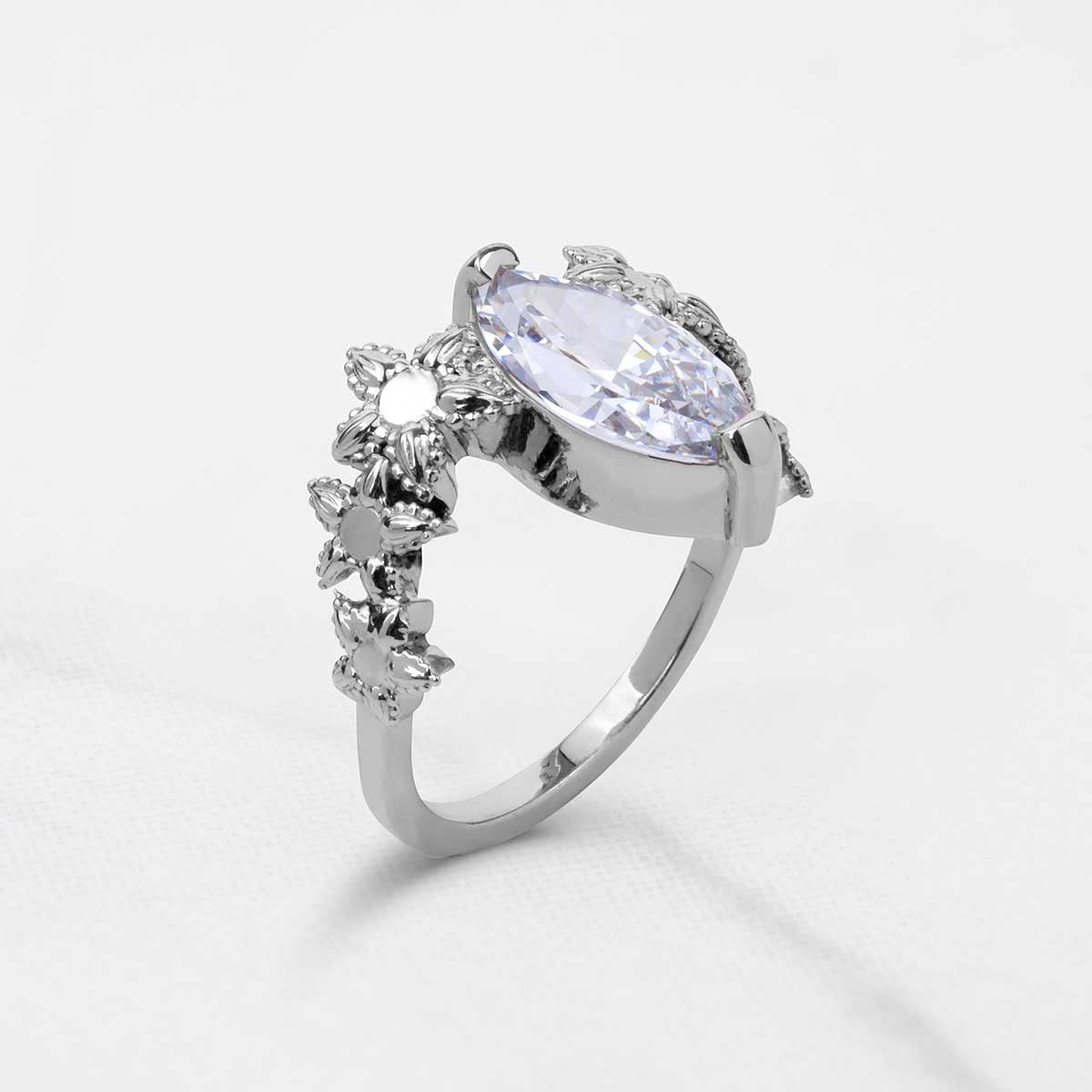Marquise Cut Solitaire Moissanite Diamond Art Deco Engagement Statement Ring Silver Rose Gold
