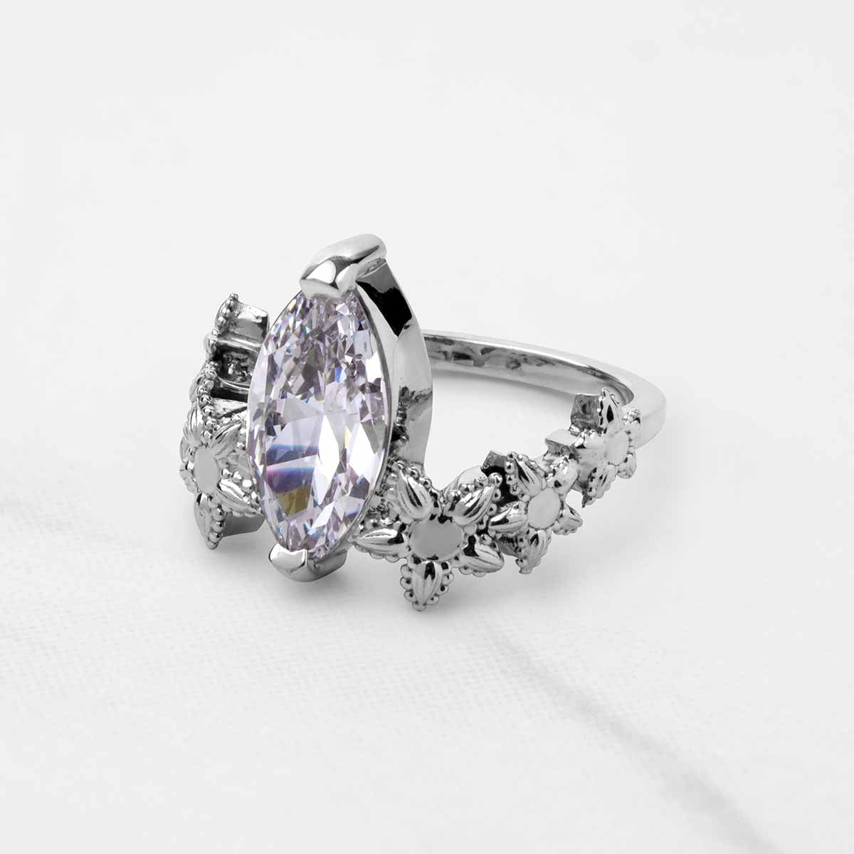 Marquise Cut Solitaire Moissanite Diamond Art Deco Engagement Statement Ring Silver Rose Gold
