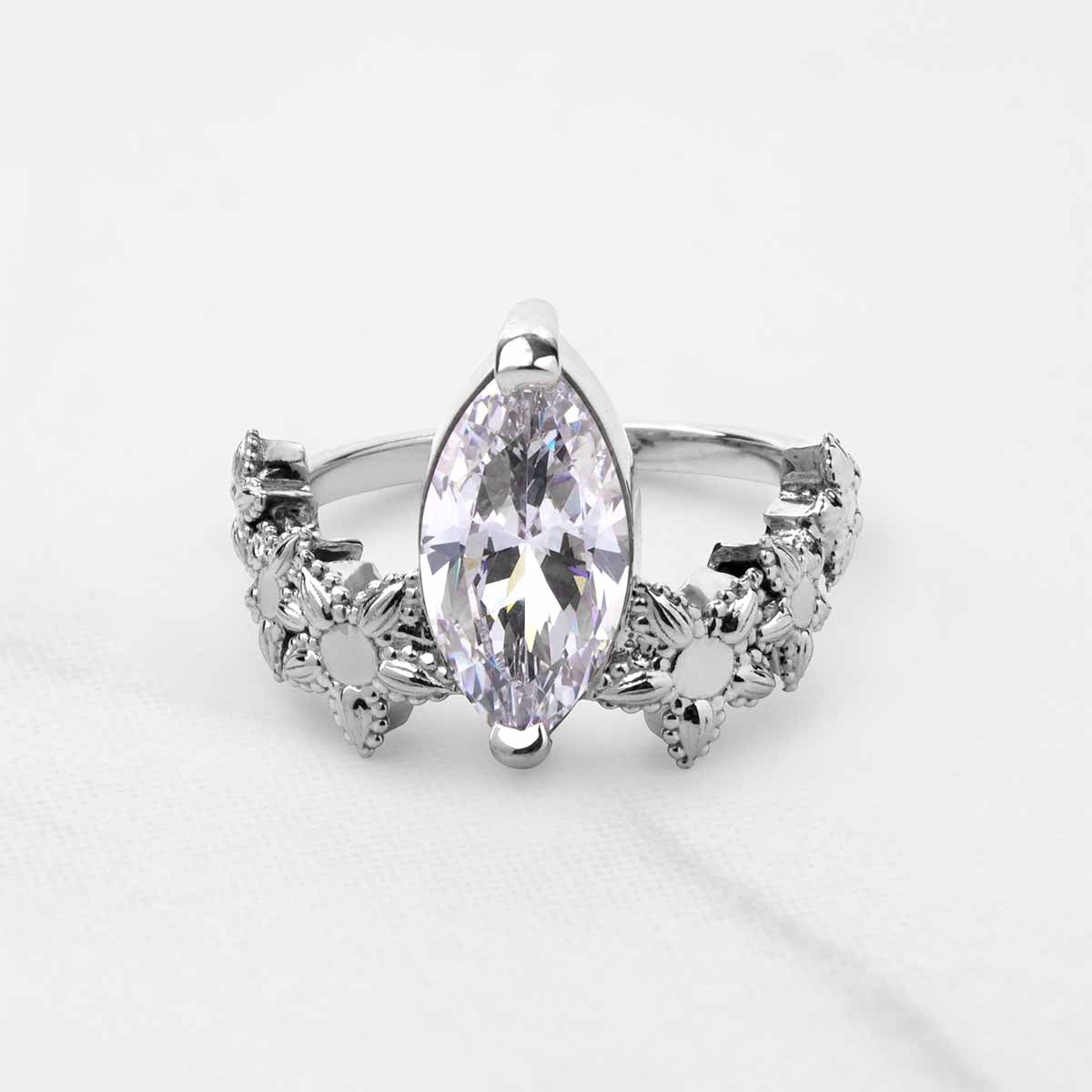 Marquise Cut Solitaire Moissanite Diamond Art Deco Engagement Statement Ring Silver Rose Gold