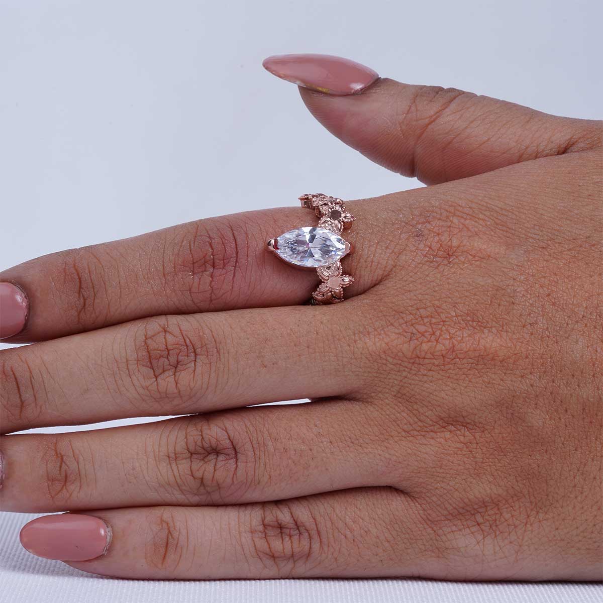Marquise Cut Solitaire Moissanite Diamond Art Deco Engagement Statement Ring Silver Rose Gold