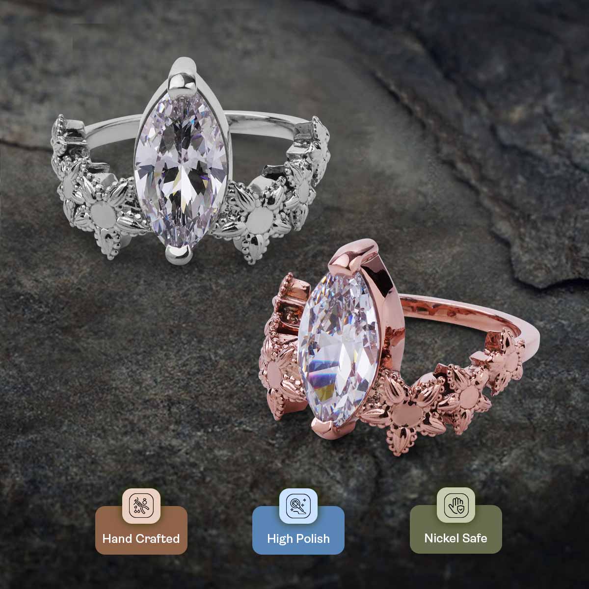 Art Deco Statement Ring Marquise Cut 3CT Solitaire CZ Diamond