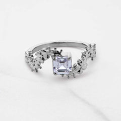 Asscher Cut 1CT Solitaire Diamond Art Nouveau Engagement Ring