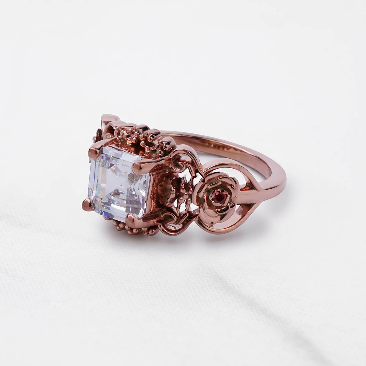 Rose Engagement Ring Asscher Cut 2ct Solitaire AAA CZ Art Deco