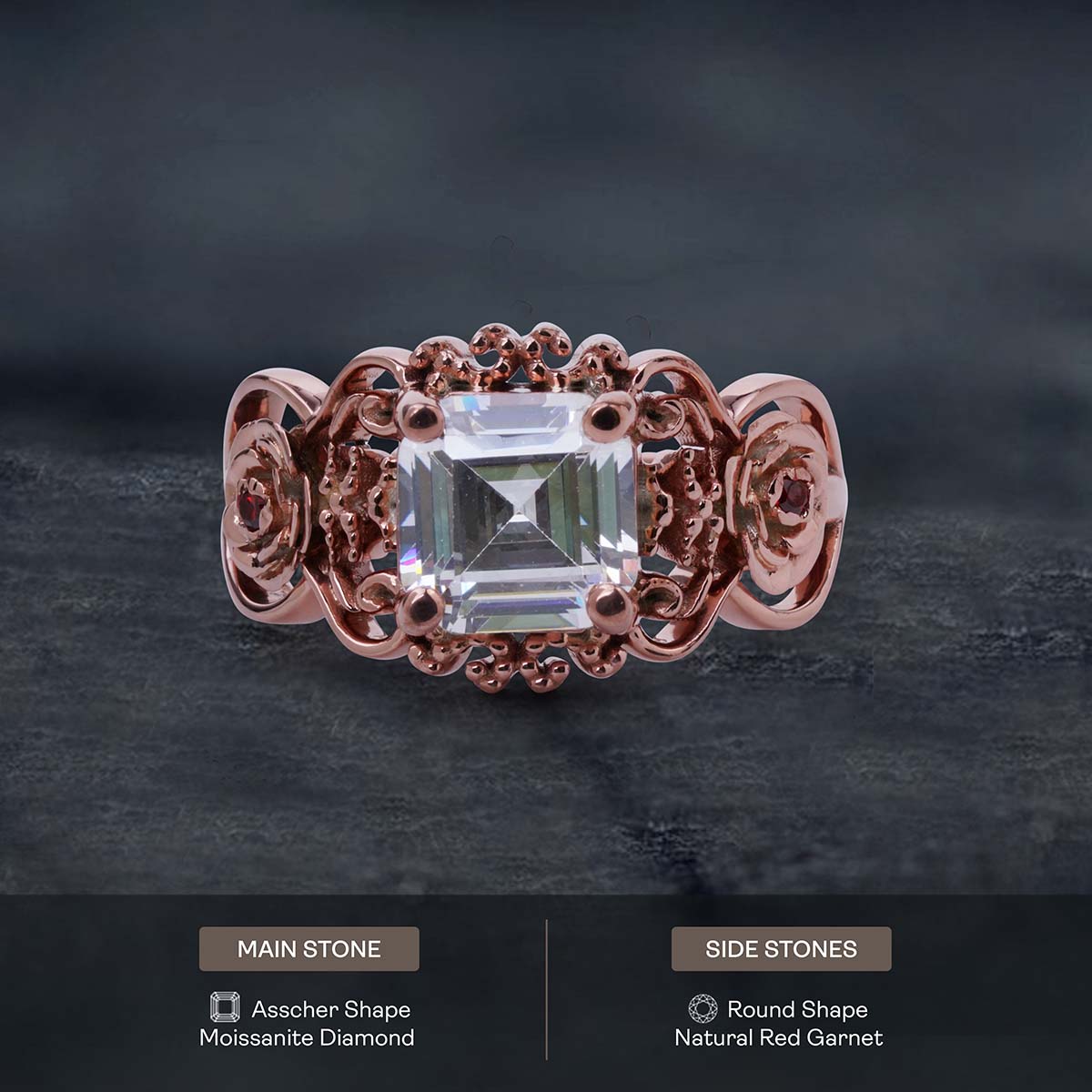 2CT Asscher Cut Solitaire CZ Diamond Art Deco Engagement Ring