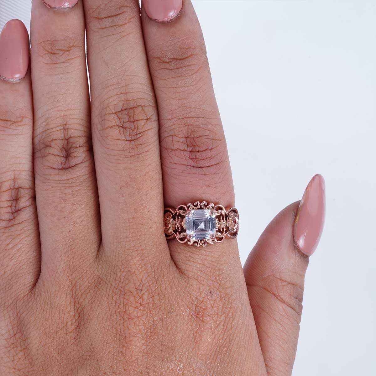 2CT Asscher Cut Solitaire CZ Diamond Art Deco Engagement Ring