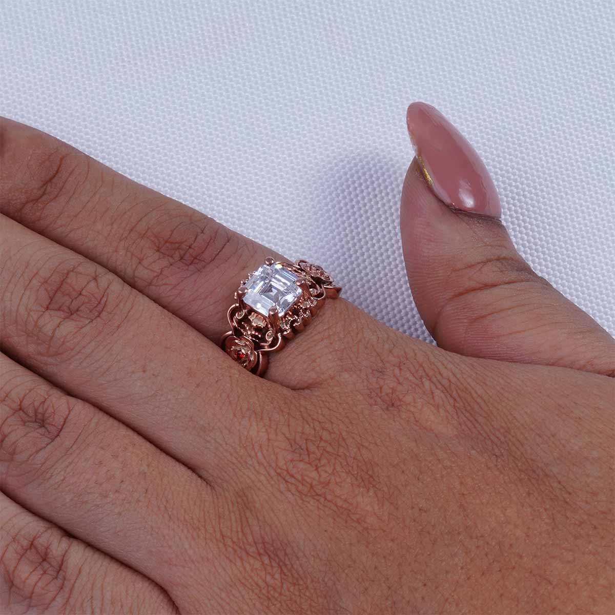 Rose Engagement Ring Asscher Cut 2ct Solitaire AAA CZ Art Deco
