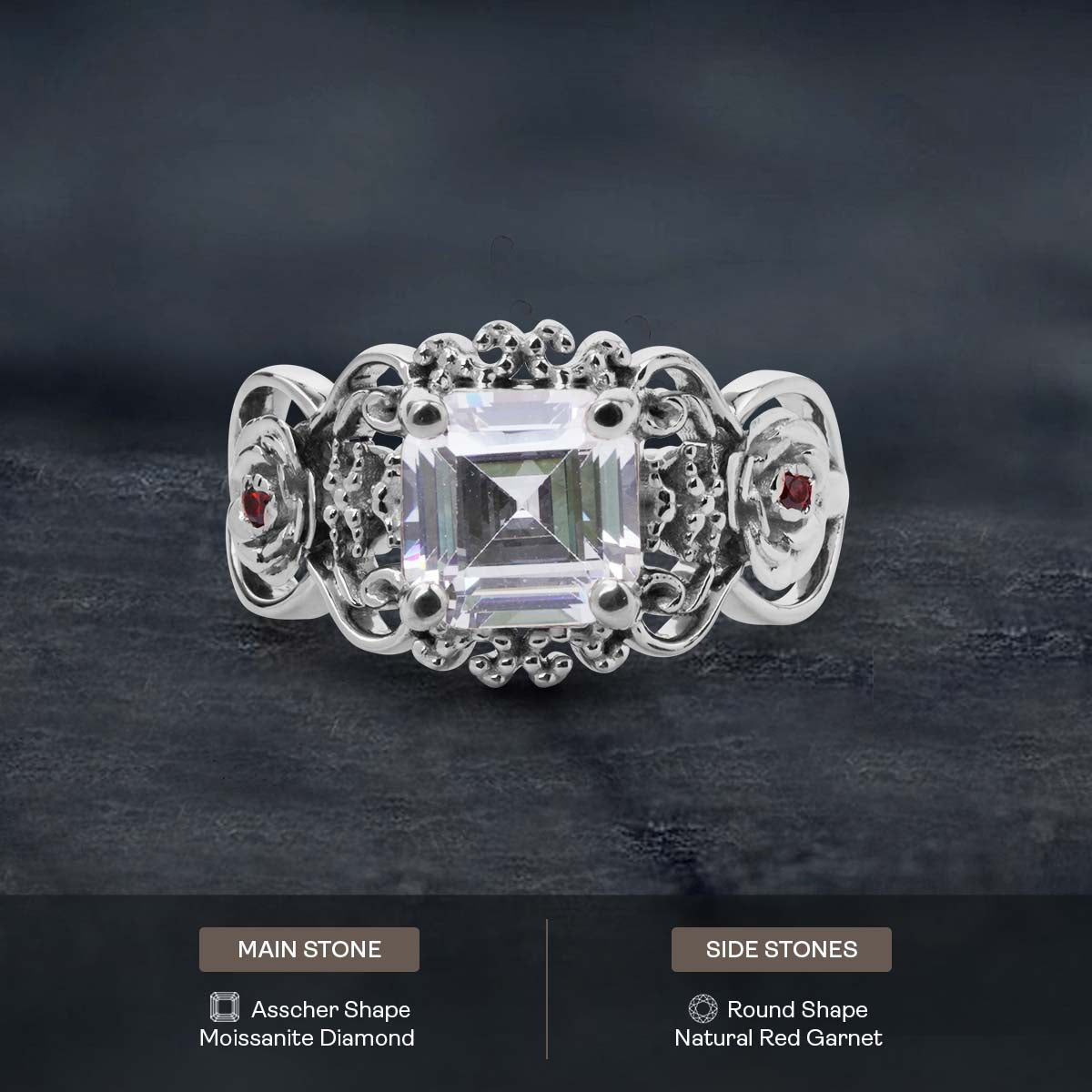 Asscher Cut 2ct Solitaire Moissanite Art Deco Engagement Ring