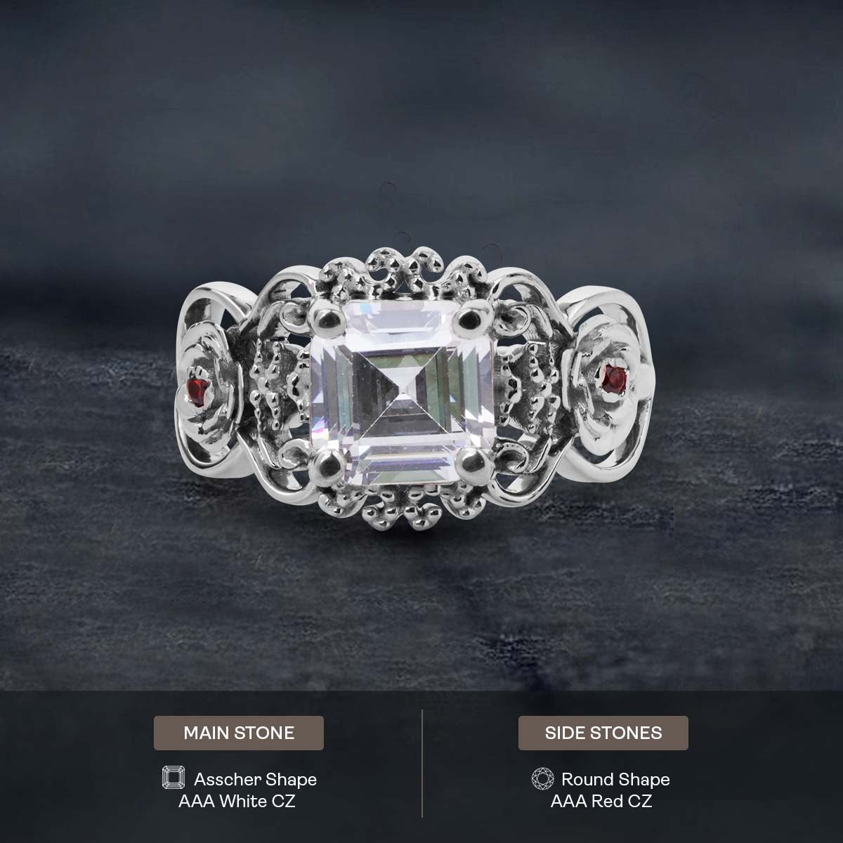 Rose Engagement Ring Asscher Cut 2ct Solitaire AAA CZ Art Deco