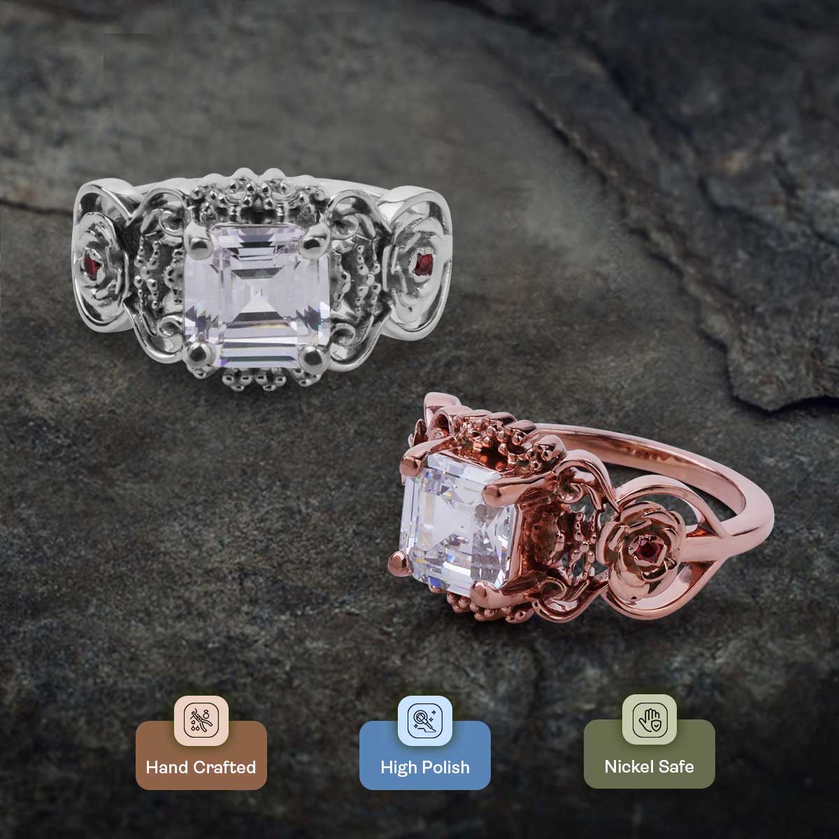 Asscher Cut 2ct Solitaire Moissanite Art Deco Engagement Ring