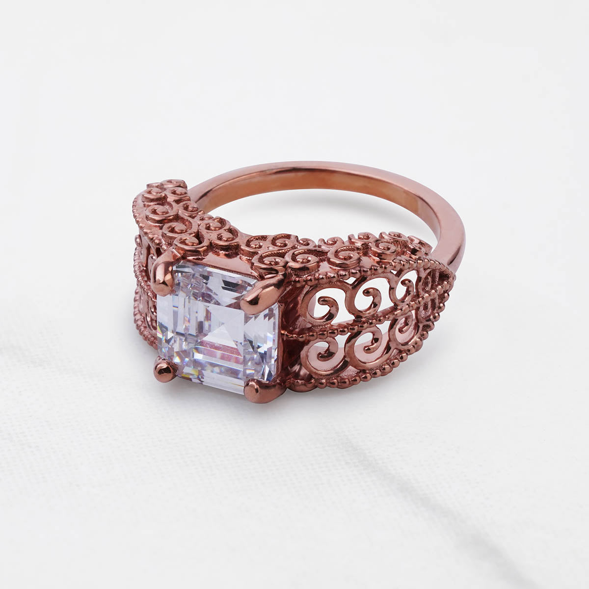 Vintage Inspired Filigree Art Deco Moissanite Engagement Ring