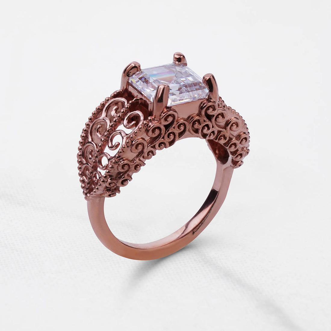 Vintage Inspired Filigree Art Deco Moissanite Engagement Ring