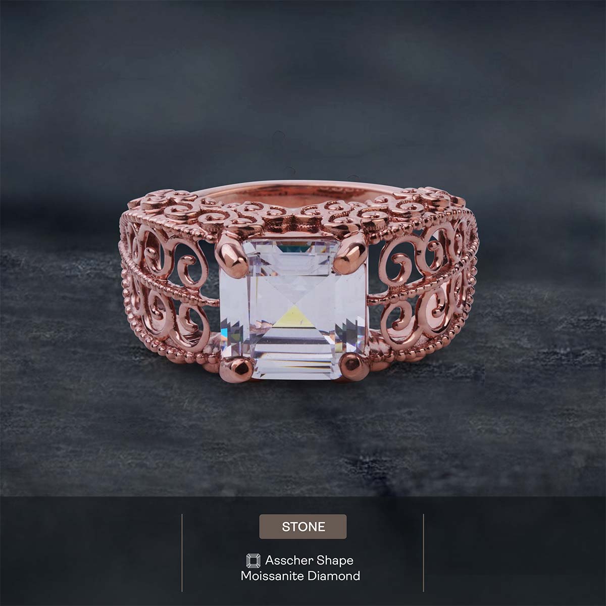 Filigree Art Deco Ring 3CT Asscher Cut Solitaire Cubic Zirconia